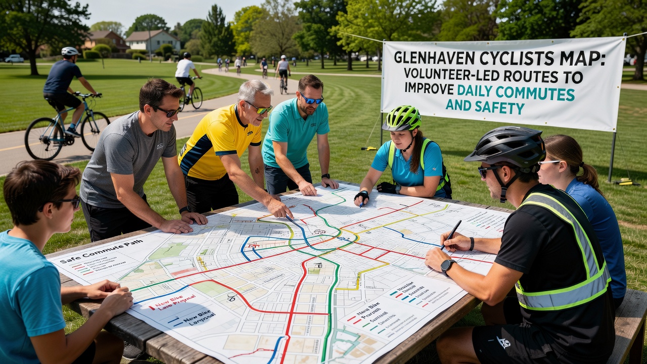 Cyclists using the volunteer map during a group commute in Glenhaven